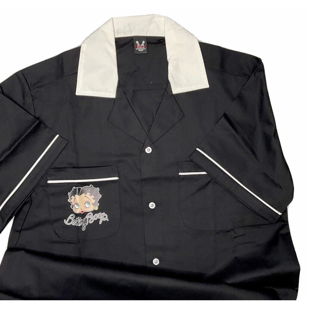 Hilton Bowling Shirt Mens S Black White Embroidered Betty Boop NWOT Vintage